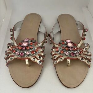 Miu Miu Women’s Glitter Crystals Sequin Flat Open Toe Slip On Mules